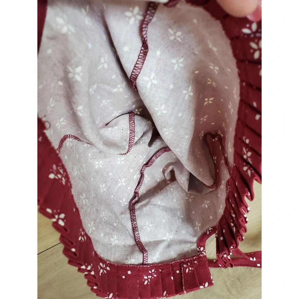 Longaberger Red Floral Basket Bonnet & Napkin Set 2 Pc Cotton Liner Made In USA